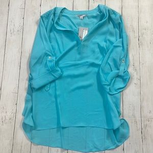 Women’s Lifestyle Attitude Blue Blouse with Back Design- Size 1X